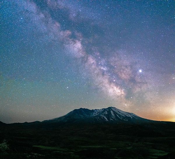The Milky Way rising above Mt St Helens-a active stratovolcano in Washington State-USA